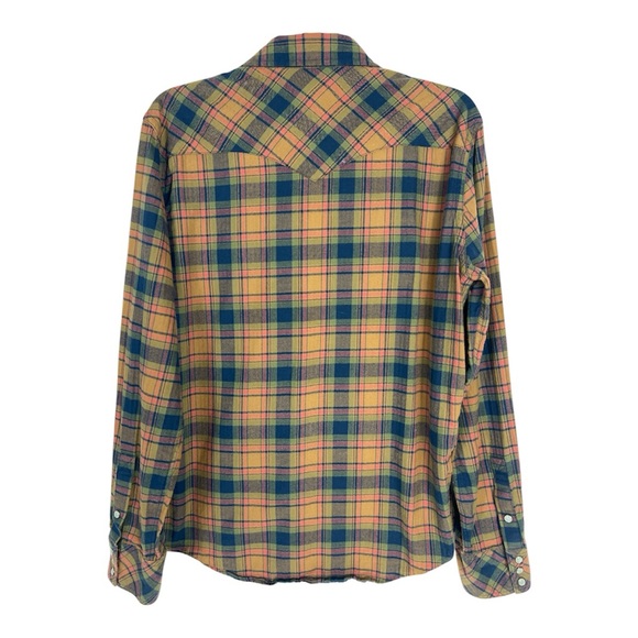 Tecovas Sz M Pearl Snap Long Sleeve Shirt Tan & Blue Cotton Flannel - Picture 2 of 10